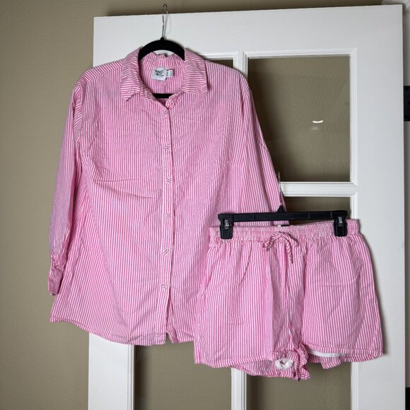PRINCESS POLLY Pink Striped 2 Piece Set Boxer Shorts & Button Up Size 2 Small - Picture 2 of 13
